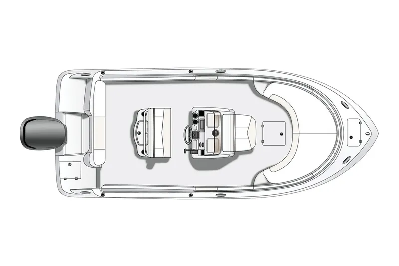 Slide: The Image of Manufacturer Provided Image: 2025 Robalo R222 Center Console boat layout, top view, featuring spacious deck design. - 36