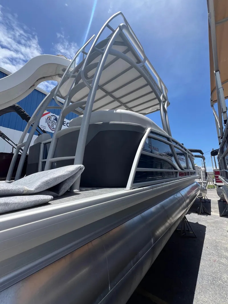 Slide: The Image of 2022 Godfrey Monaco 235 SDB pontoon boat with slide, viewed from below. - 19
