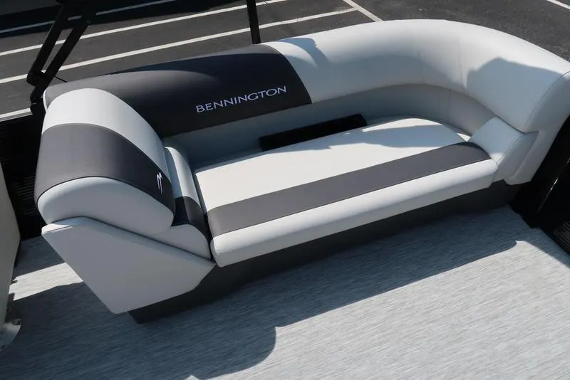 Slide: The Image of 2026 Bennington S Quad Bench 22 SSR with sleek gray and black seating design. - 23