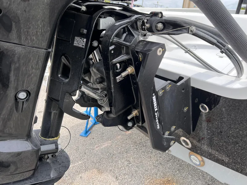 Slide: The Image of Close-up of 2026 Sea Pro 230 DLX boat engine mount and hydraulic steering system. - 36