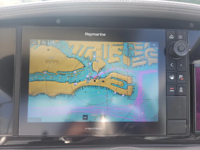 Slide: The Image of Raymarine navigation display on 2020 Formula 310 Sun Sport boat, showing detailed marine chart. - 15
