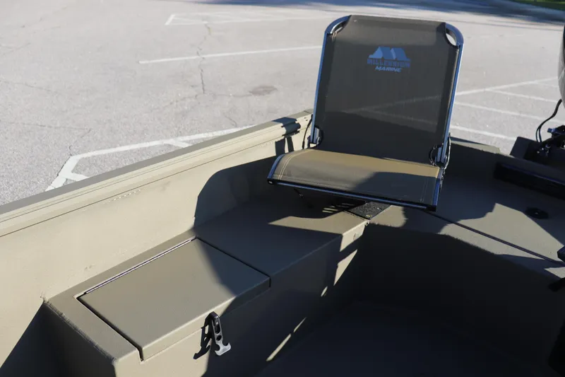 Slide: The Image of 2025 Thor 1754 Lake Hammer Tiller boat interior with seating and storage. - 4