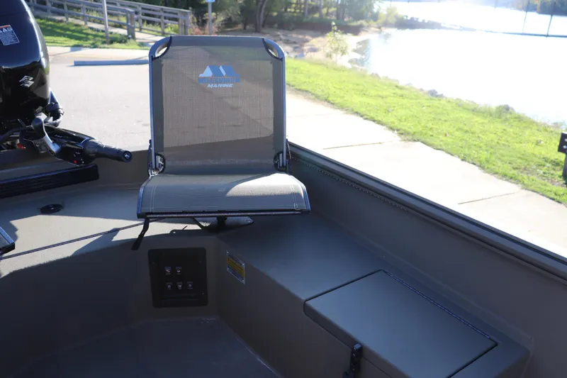 Slide: The Image of Boat interior with a seat and control panel, Thor 1754 Lake Hammer Tiller, 2025 model. - 5