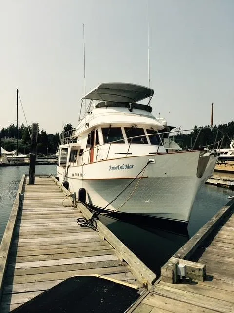 Slide: The Image of 1982 C & L Sea Ranger yacht docked at a marina. - 3