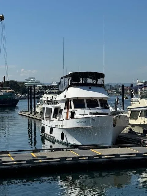 Slide: The Image of 1982 C & L Sea Ranger yacht docked at marina under clear blue sky. - 6