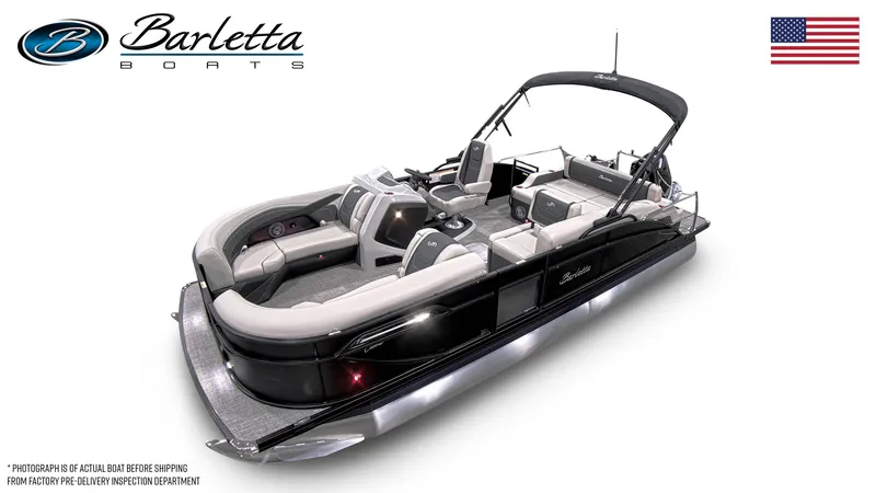Slide: The Image of 2026 Barletta Cabrio 22U pontoon boat with sleek design and spacious seating. - 0