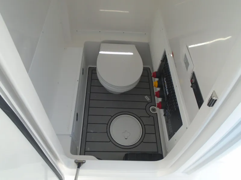 Slide: The Image of 2025 Caymas 291 boat interior with toilet and control panel. - 20