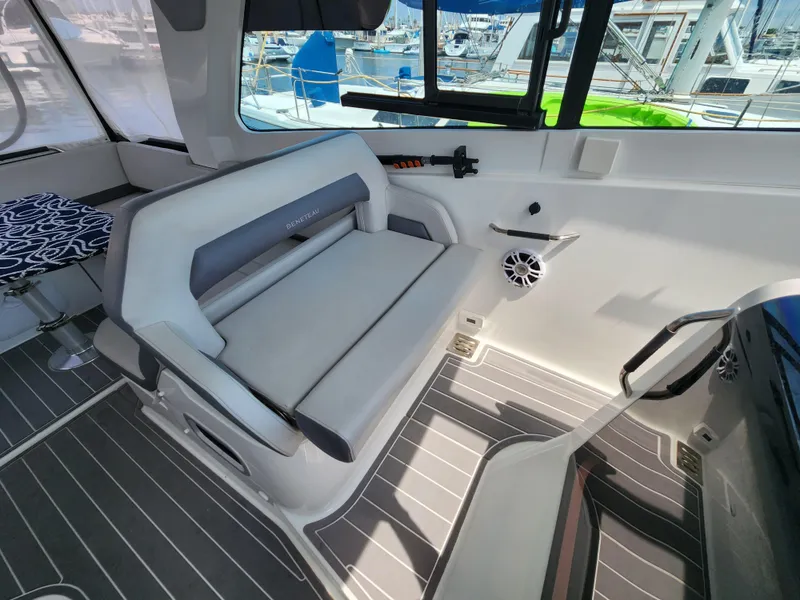 Slide: The Image of Interior of 2023 Beneteau GT32 boat with seating and modern design. - 30