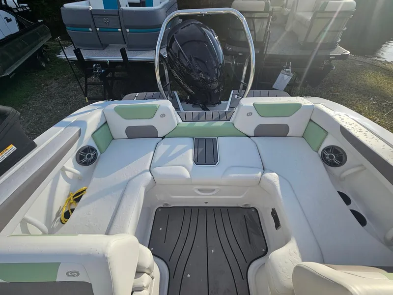 Slide: The Image of 2025 Hurricane SD2050-OB boat interior with spacious seating and modern design. - 15