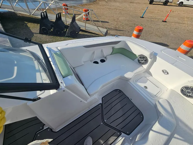 Slide: The Image of Interior of 2025 Hurricane SD2050-OB boat with seating and speakers. - 5