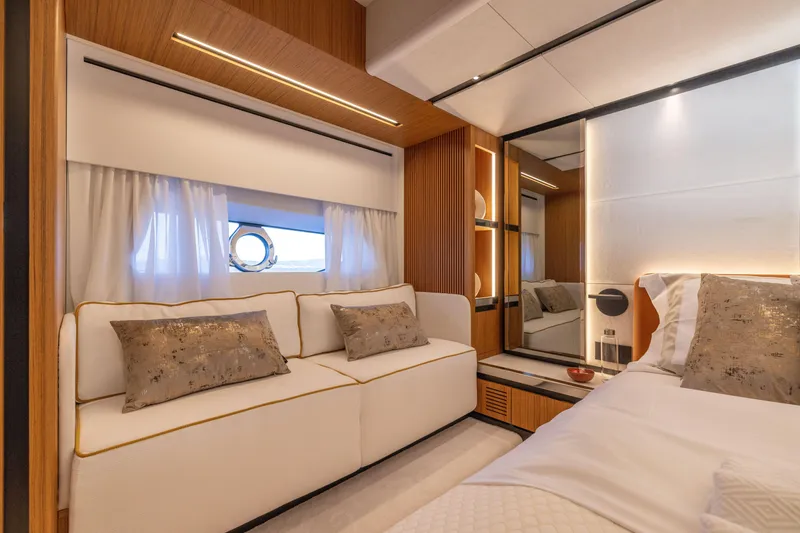 Slide: The Image of Luxurious interior of the 2025 Solaris Power 60 Open yacht with modern furnishings. - 32