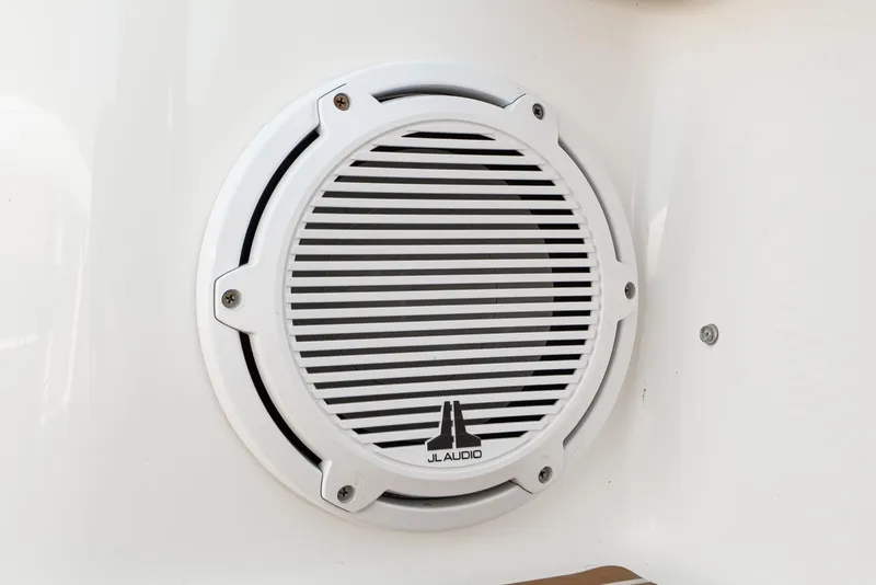 Slide: The Image of White JL Audio speaker on a 2001 Tiara Yachts 3800. - 18