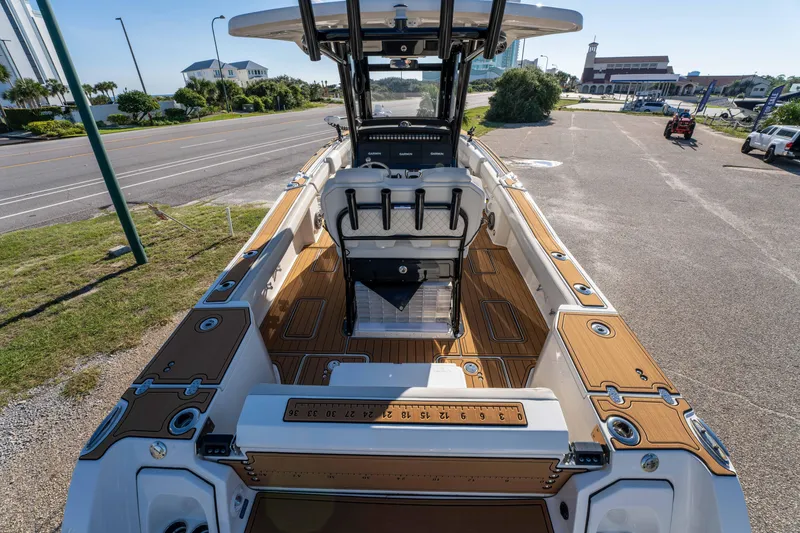 Slide: The Image of 2024 World Cat 260 CC-X boat interior with sleek design and modern features. - 17