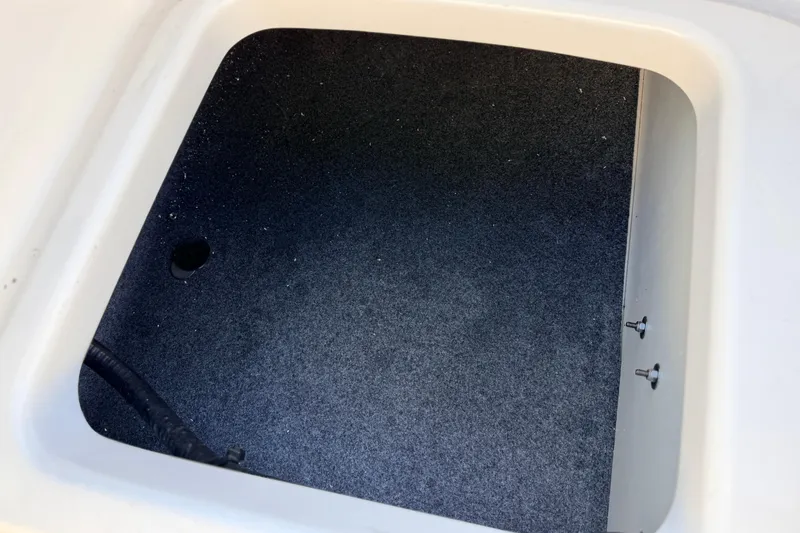 Slide: The Image of Storage compartment of 2025 Yamaha Boats AR190, featuring a clean, carpeted interior. - 36