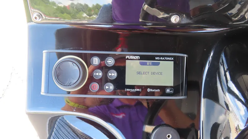 Slide: The Image of Fusion MS-RA70NSX stereo system on 2017 Sunsation 32 CCX boat dashboard. - 16