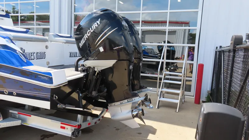 Slide: The Image of 2017 Sunsation 32 CCX boat with Mercury Verado engine on trailer. - 3