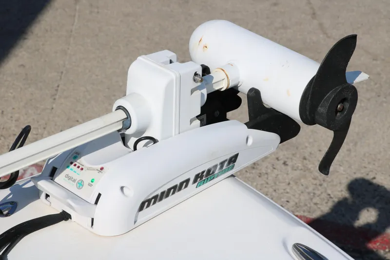 Slide: The Image of Minn Kota trolling motor on 2015 Sea Hunt BX22BR boat, mounted on deck. - 38