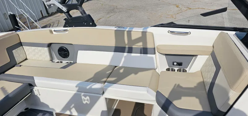 Slide: The Image of 2025 Heyday H22 boat interior with beige seating and modern design. - 8