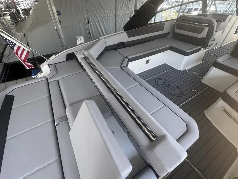 Slide: The Image of Luxurious seating area on a 2026 Cobalt R35 boat, featuring sleek design and modern upholstery. - 10