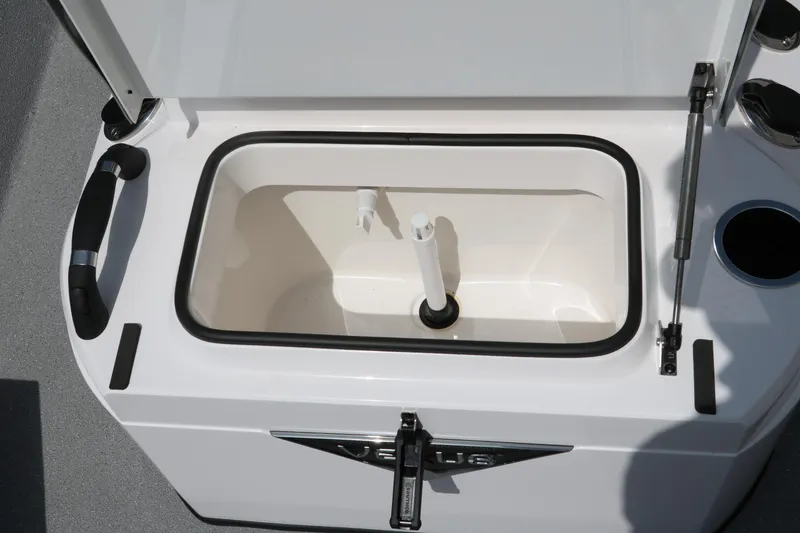 Slide: The Image of Open storage compartment in 2025 Vexus ACX 2000 boat, featuring a sleek design and sturdy handle. - 23