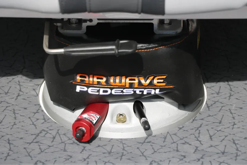 Slide: The Image of Air Wave Pedestal on 2025 Vexus VXS 21 boat, featuring a red and black design. - 22