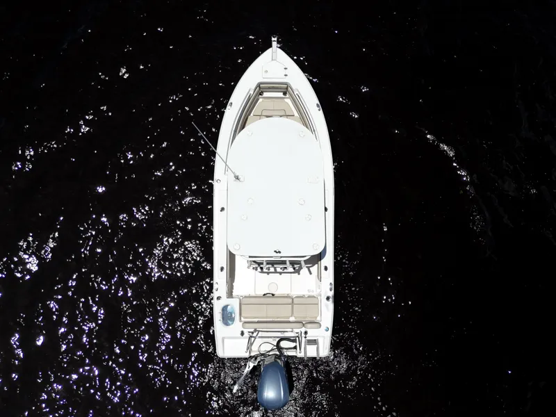 Slide: The Image of Aerial view of 2021 Carolina Skiff Sea Chaser 22 HFC boat on dark water. - 19
