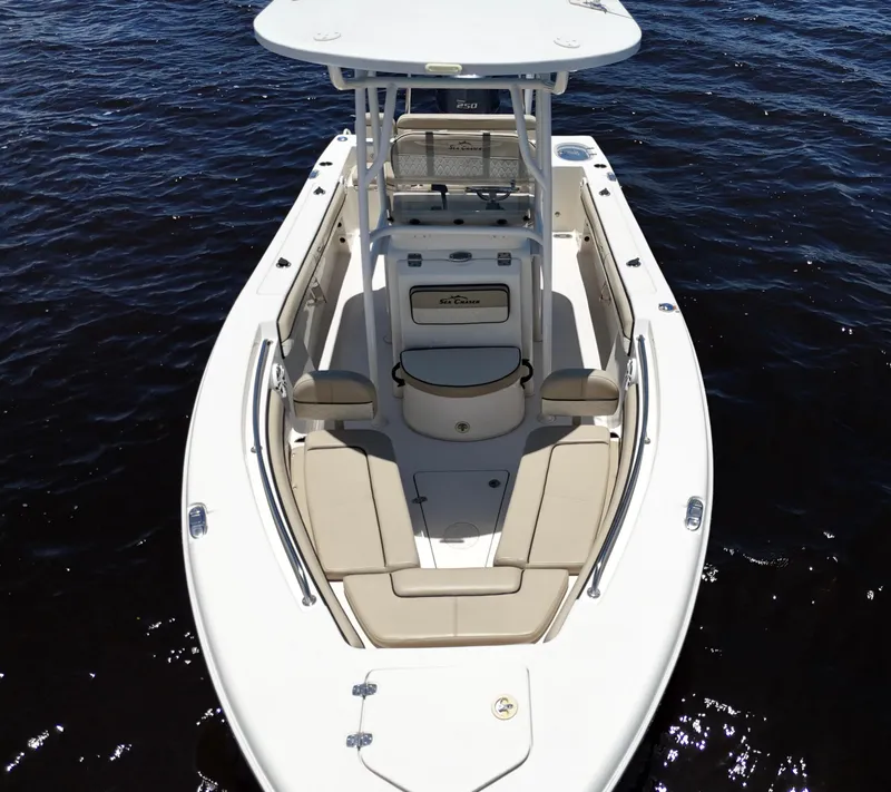 Slide: The Image of 2021 Carolina Skiff Sea Chaser 22 HFC boat on water, top view. - 21