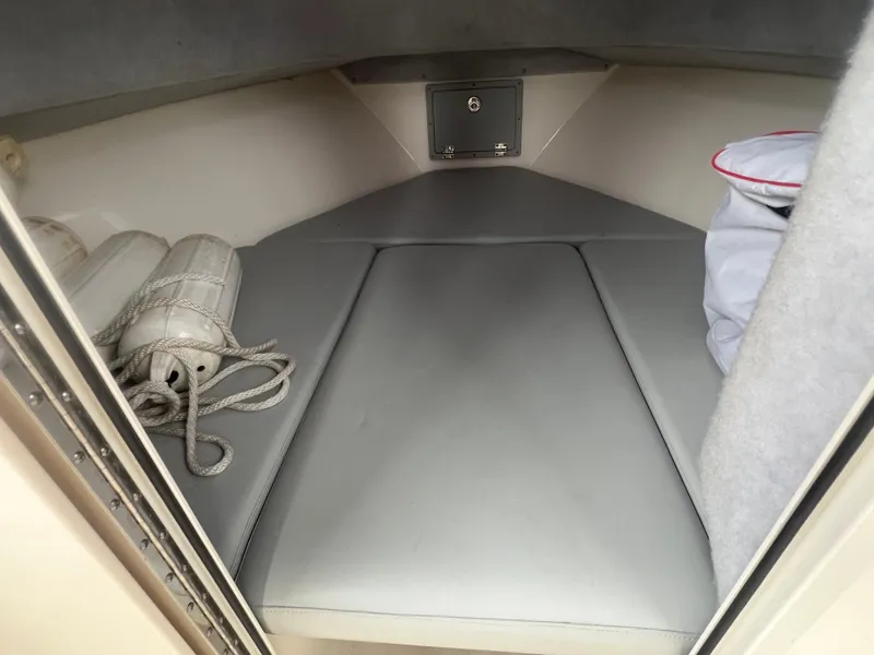 Slide: The Image of Interior cabin of 2021 Defiance Admiral 250 EX boat with cushions and storage. - 22