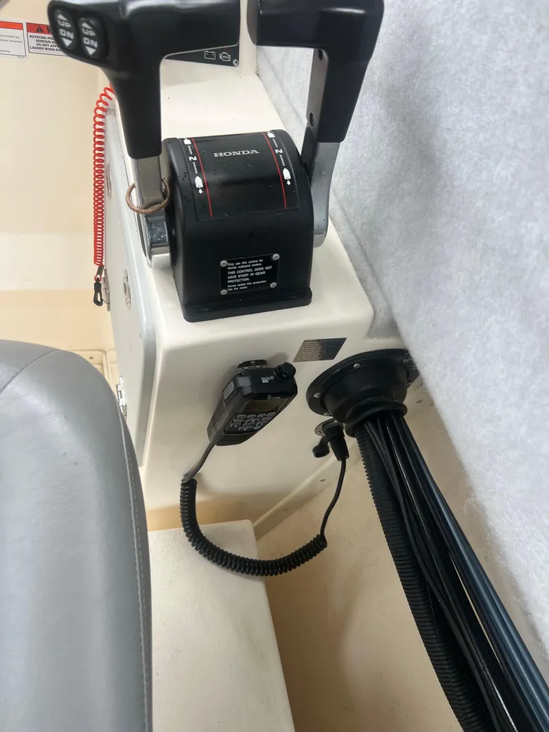 Slide: The Image of 2021 Defiance Admiral 250 EX boat controls with Honda throttle and wiring. - 41