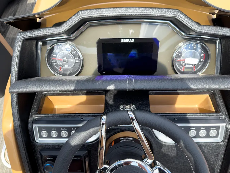 Slide: The Image of Luxurious seating on 2026 Godfrey AquaPatio 23' Flip Lounge Tritoon with ambient lighting. - 17