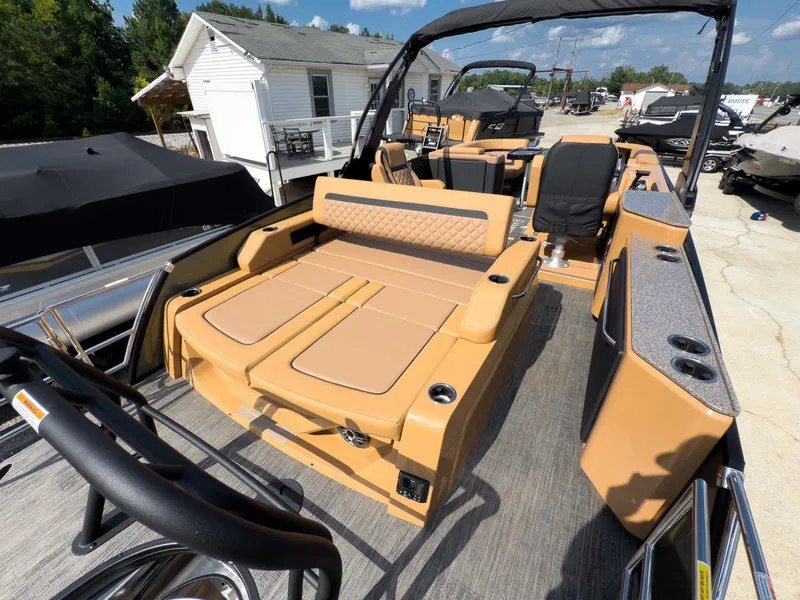 Slide: The Image of 2026 Godfrey AquaPatio 23' Flip Lounge Tritoon with luxurious seating and modern design. - 66