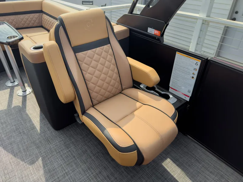 Slide: The Image of Luxurious interior of 2026 Godfrey Aquapatio Ultra Lounge Tritoon with plush seating and modern design. - 43