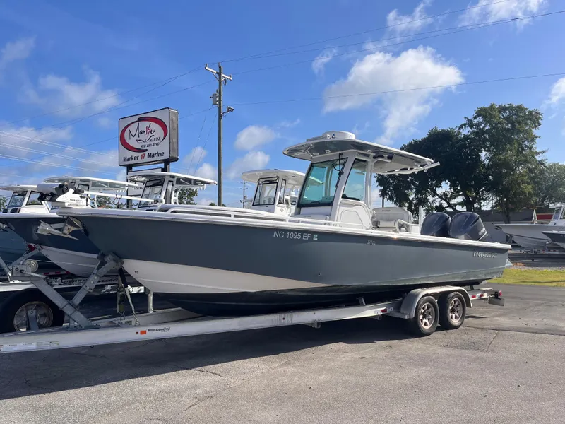 Slide: The Image of 2017 Everglades 273 Center Console boat on trailer at Marker 17 Marine dealership. - 0