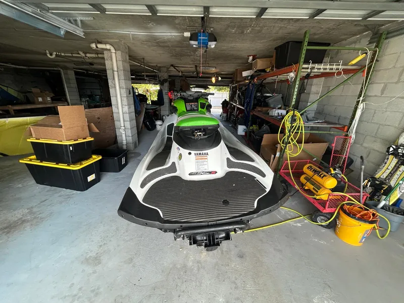 Slide: The Image of 2017 Yamaha WaveRunner FZS in a garage with tools and storage boxes. - 5