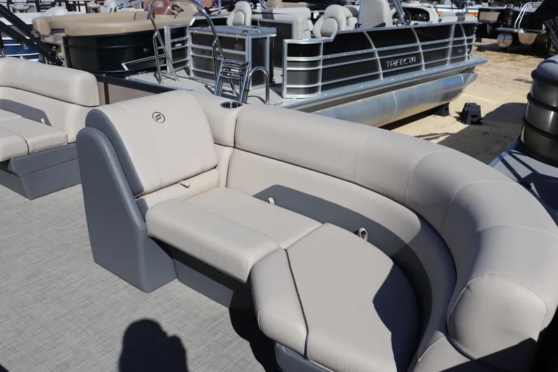 Slide: The Image of Luxurious seating on 2025 Flagship Freedom 18 pontoon boat, featuring modern design and comfort. - 4
