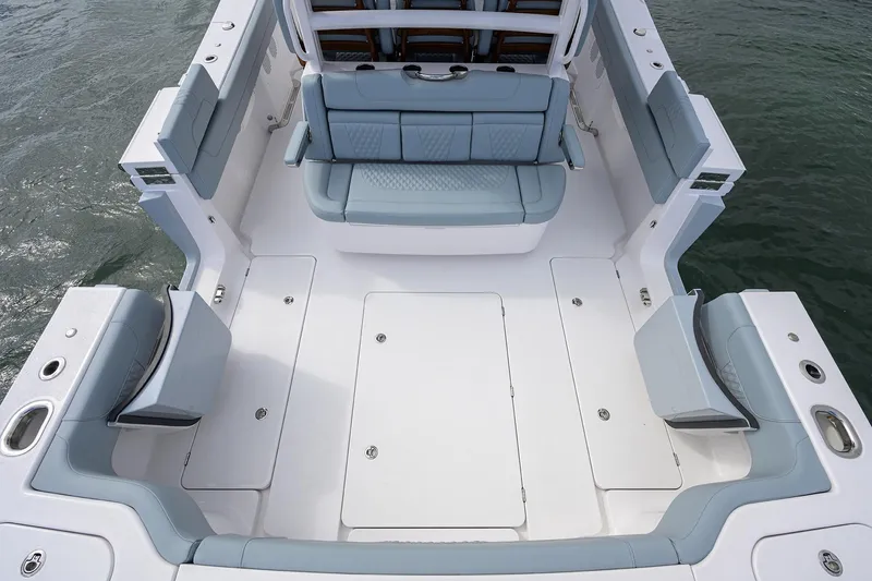 Slide: The Image of 2026 Phenom 37 Center Console boat with spacious seating and sleek design. - 30