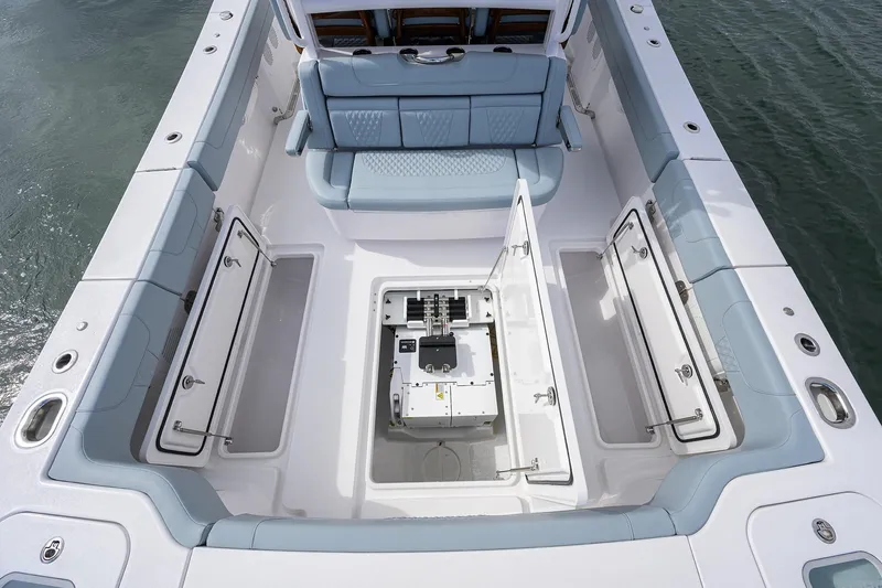 Slide: The Image of 2026 Phenom 37 Center Console boat interior with open storage compartments. - 31
