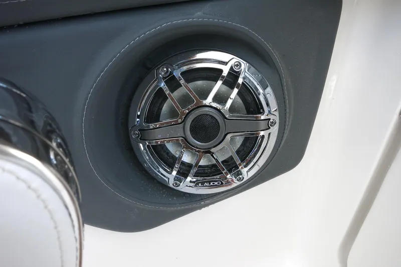 Slide: The Image of Chrome speaker detail on 2025 Chaparral 270 OSX boat. - 26