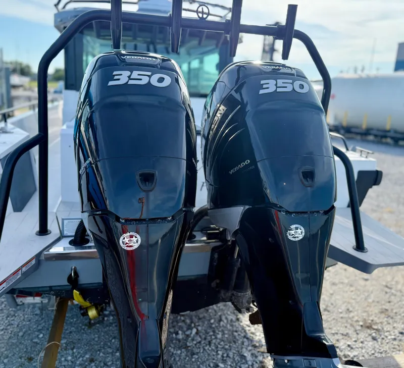 Slide: The Image of Twin 350 Verado engines on a 2019 Axopar AX37XC boat. - 5