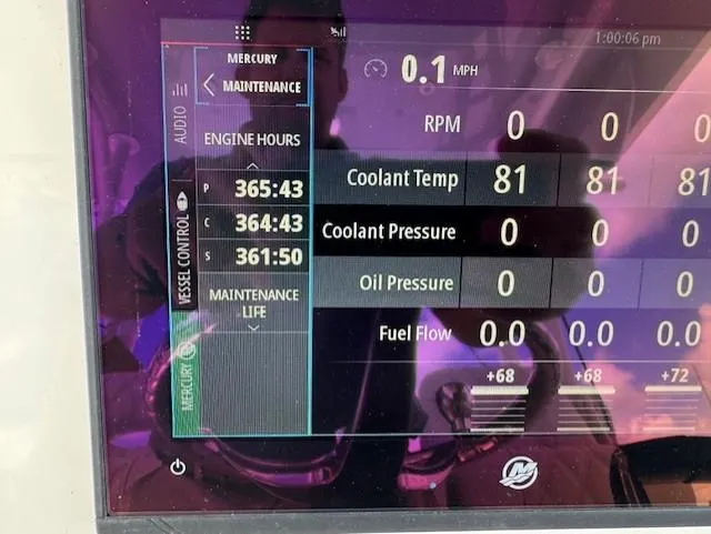 Slide: The Image of Display screen of a 2021 Contender 39 Fisharound showing engine maintenance data. - 19