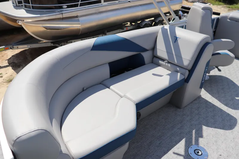 Slide: The Image of 2025 Trifecta LE Series 24RF LE pontoon boat with stylish seating. - 7