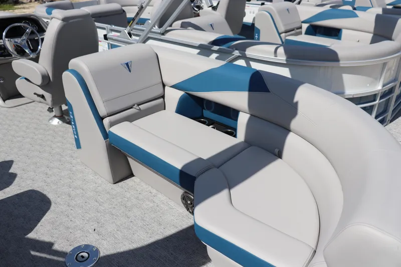 Slide: The Image of Luxurious seating on 2025 Trifecta LE Series 24RF LE pontoon boat, featuring modern design and comfort. - 8