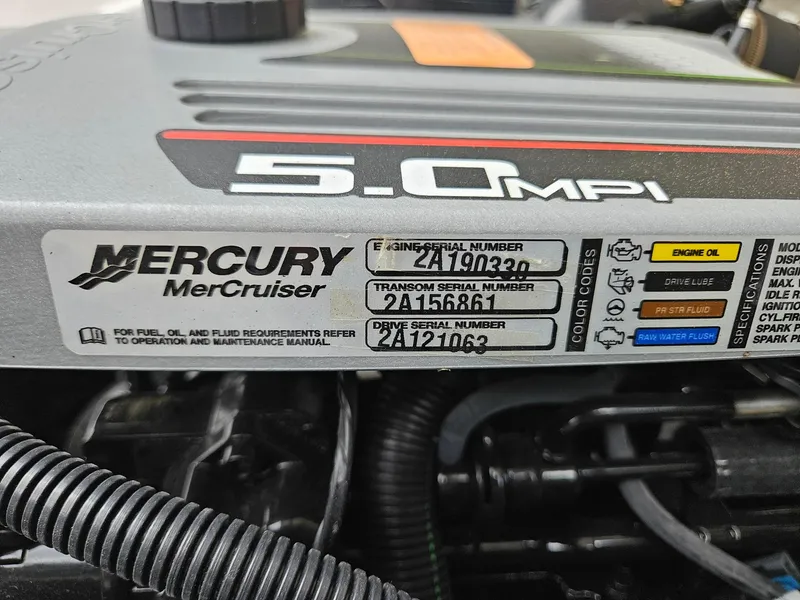 Slide: The Image of Mercury MerCruiser 5.0 MPI engine label on 2014 Chaparral 224 Sunesta boat. - 35