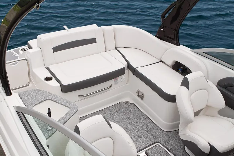 Slide: The Image of Manufacturer Provided Image: 2014 Chaparral 224 Sunesta boat interior with white and gray seating. - 41