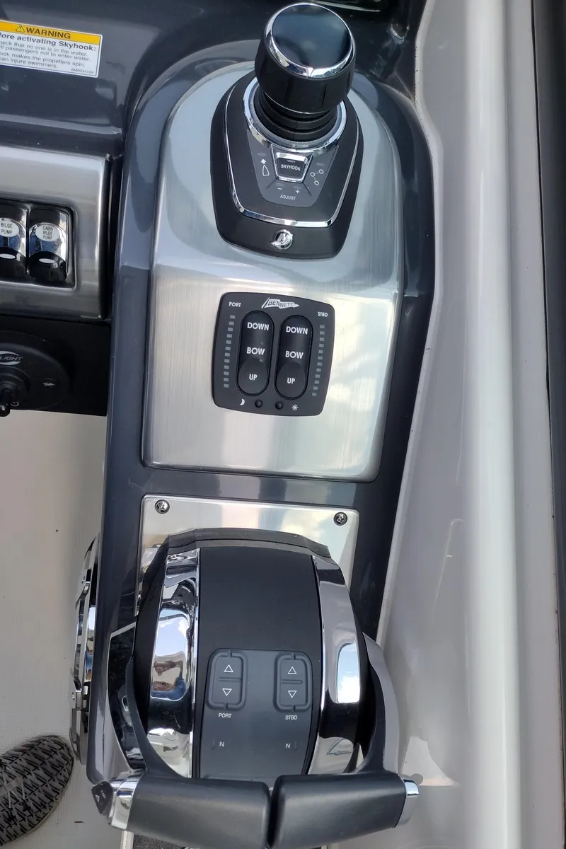 Slide: The Image of Control panel of a 2020 Formula 350 CBR boat with joystick and trim controls. - 29