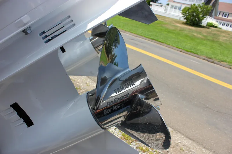 Slide: The Image of Close-up of Yamaha propeller on 2026 Sea Hunt Ultra 265 SE boat. - 10