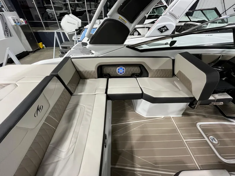 Slide: The Image of 2023 Monterey 298 Super Sport interior with beige seating and modern design. - 7