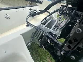 Slide: The Image of 1976 Boston Whaler 21 Outrage boat engine mount detail. - 8