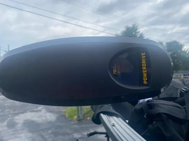 Slide: The Image of PowerDrive motor on a Starweld Fusion Pro 18 DC boat, 2019 model, outdoors. - 3