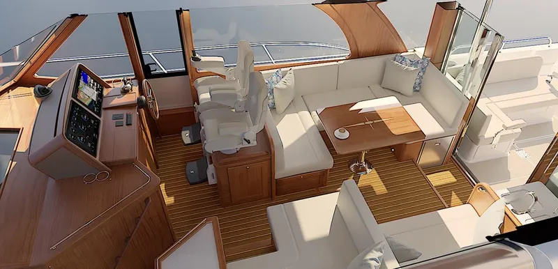 Slide: The Image of Luxurious interior of 2026 Sabre 51 Salon Express yacht with wooden cabinetry and modern design. - 10